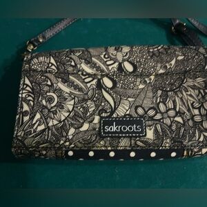 Sakroots Black & Cream Floral Doodle Crossbody Bag